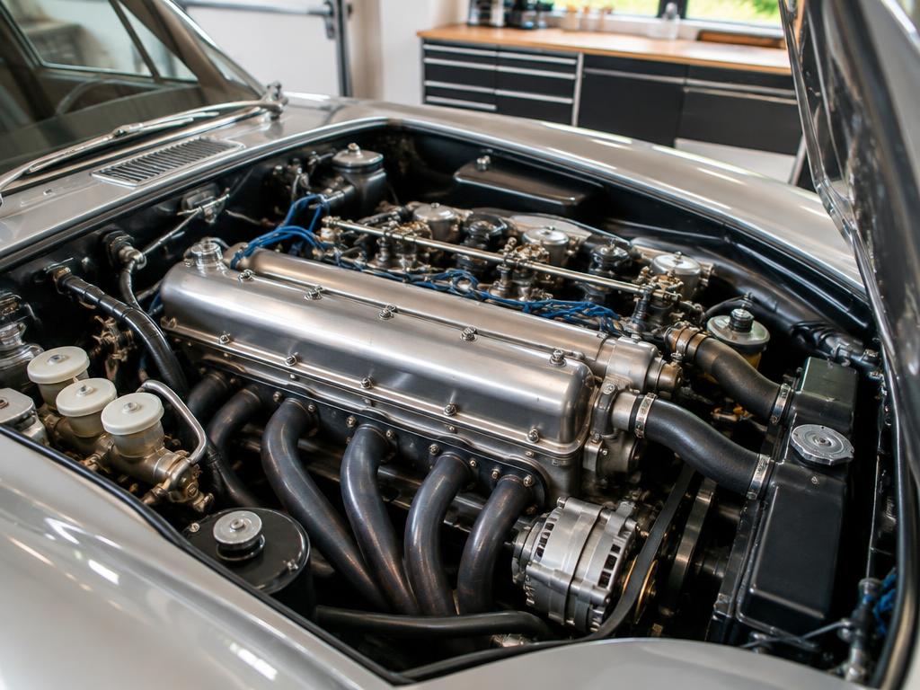 Detalhes do motor de um carro clássico